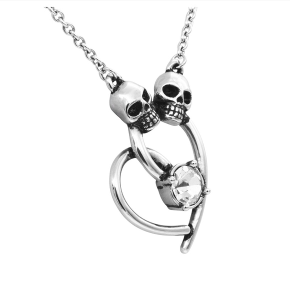 Skull Heart Necklace-Lovely Bones- 1 6.6mm Austrian Crystal NWT Stainless Steel - Picture 5 of 5